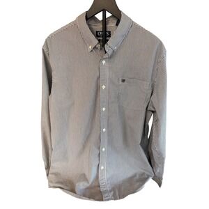 Chaps Mens XL Blue White Striped Stretch Easy Care Long Sleeve Button Down Shirt